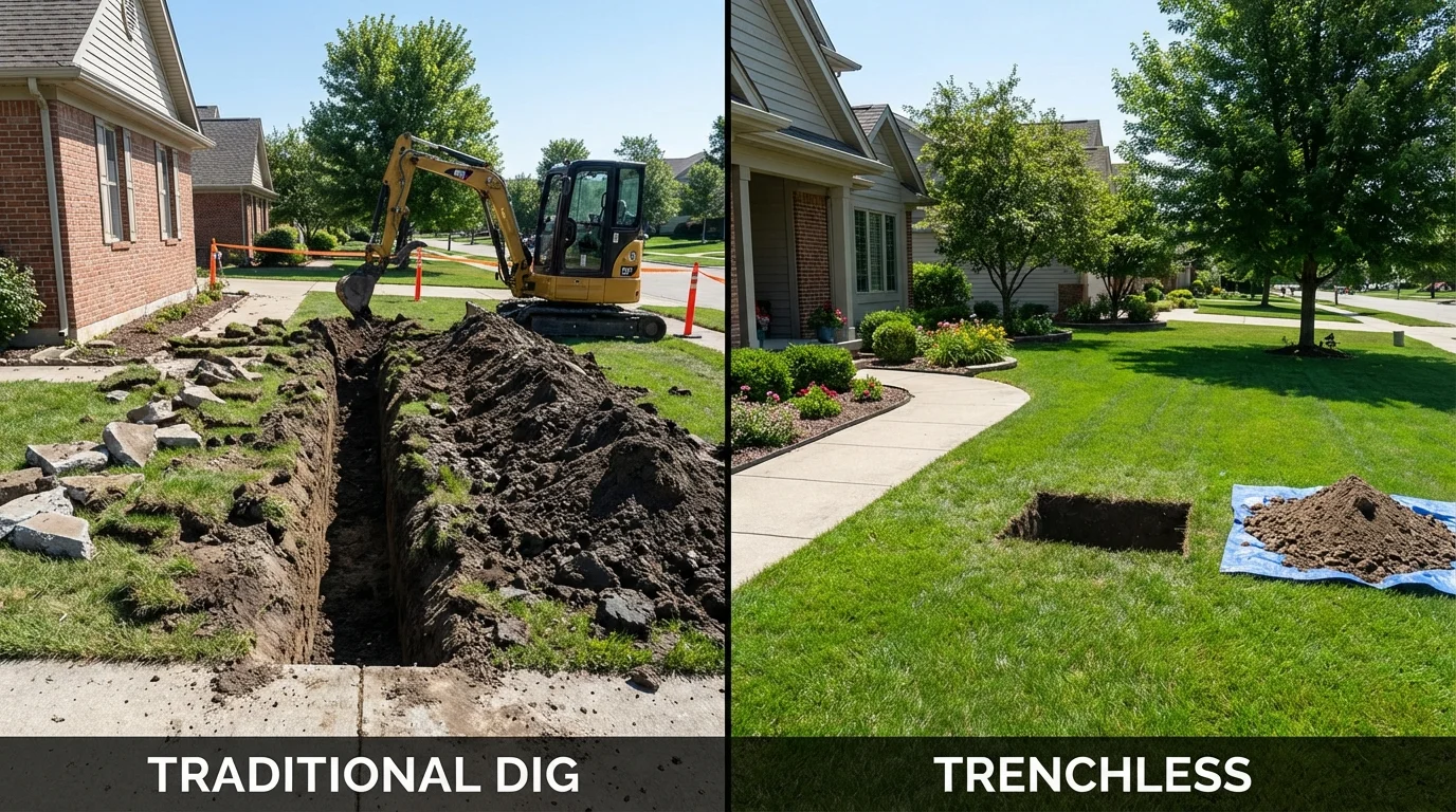 Trenchless sewer repair with minimal yard damage versus traditional excavation in Brewerton, NY